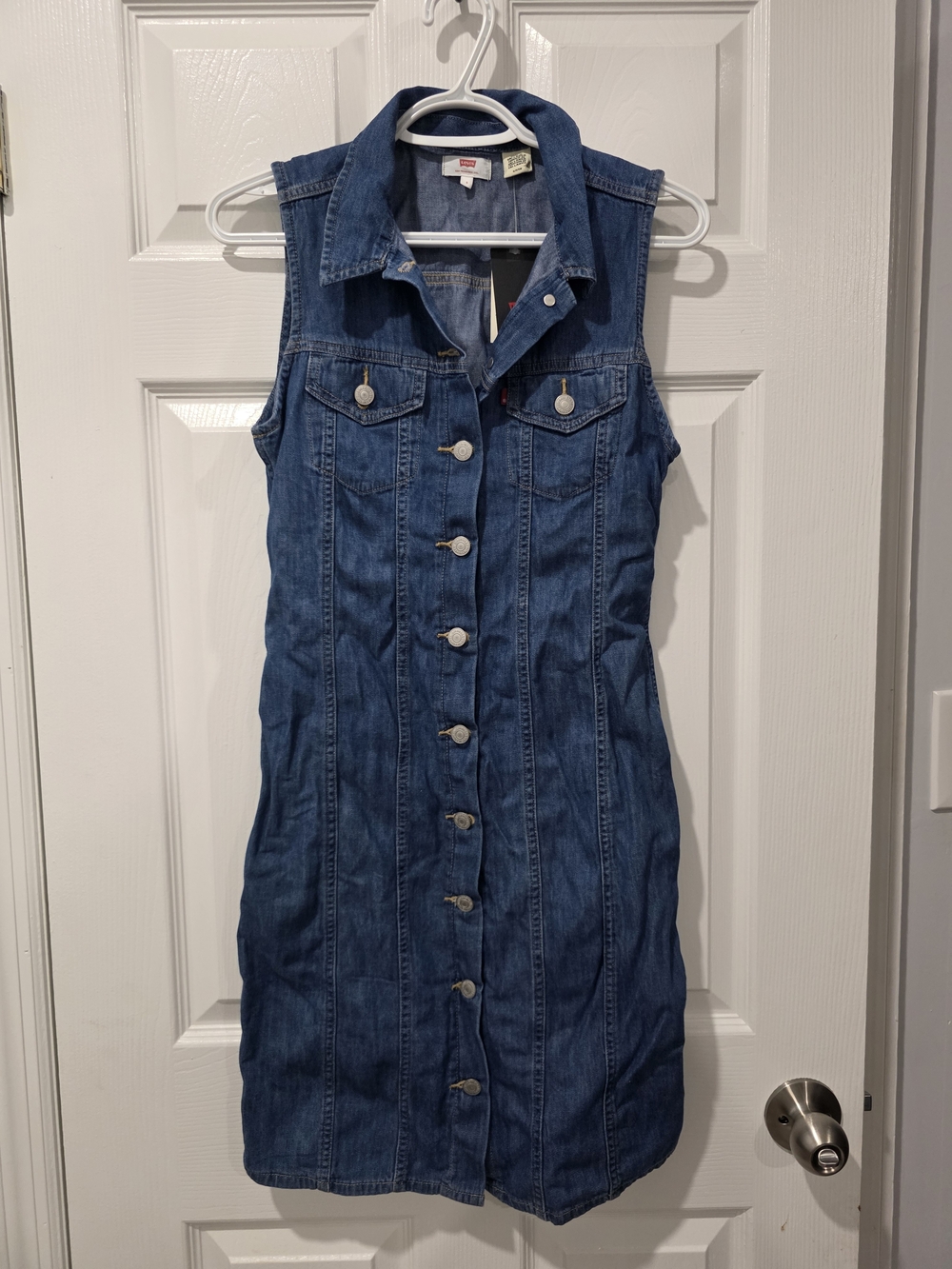 Levi's Sleeveless Dark Blue Denim Shirt-Dress with Buttons